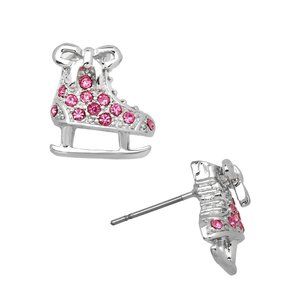 Ice Skates Earring PINK/Post/Shoe-Boot Charm Earring/Pink Rhinestone Crystal